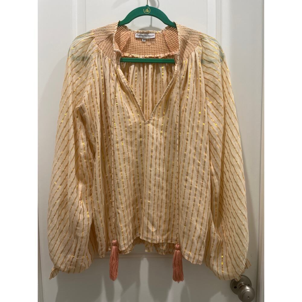 Karina Grimaldi Pink Striped Metallic V-Neck Blouse Sz XS